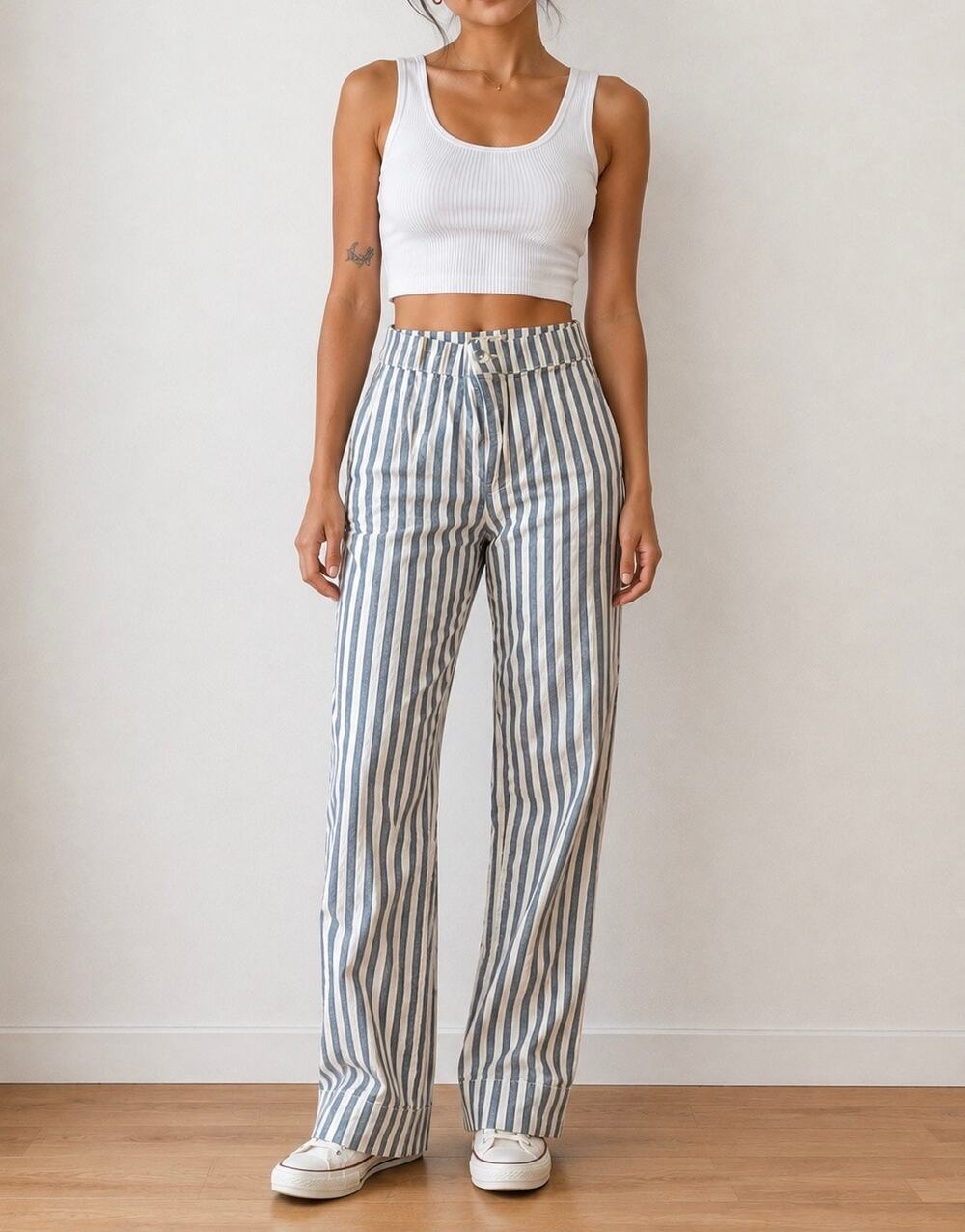 Jolt Nautical Striped Cotton Straight Leg Pants - Size S